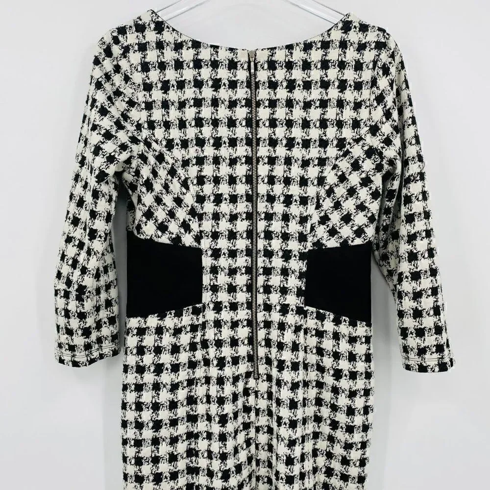LEL Long Elegant Legs Size 8 Black & White Plaid 3/4 Sleeve Career Sheath Dress